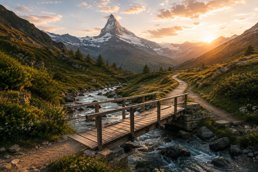 Weg über einen Bergbach zum Matterhorn — Orientierung und Vertrauen