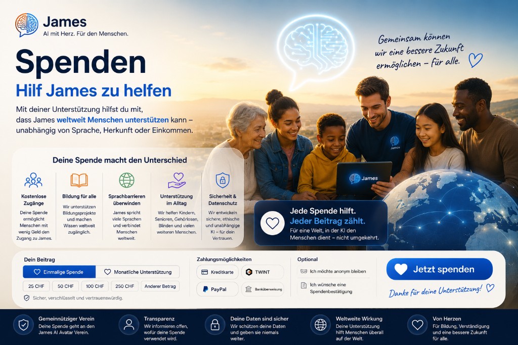 Spenden — Hilf James zu helfen und ermögliche KI-Unterstützung für Menschen weltweit.
