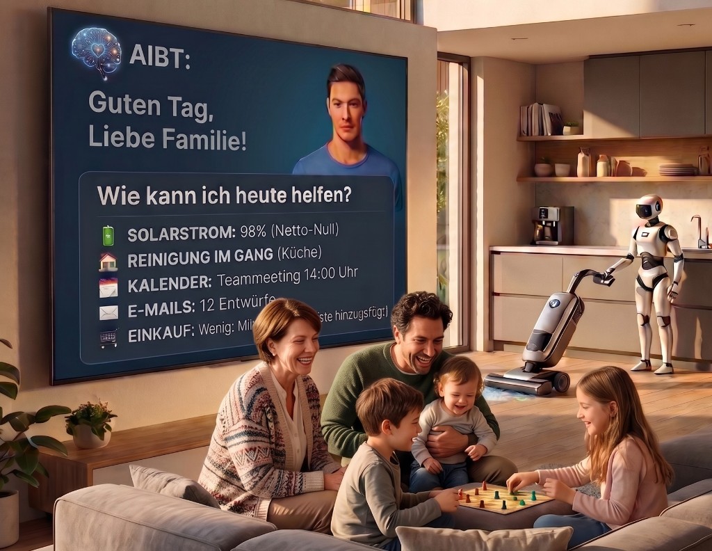 James am grossen Bildschirm — Smart Home, Kalender, Solarstrom und Aufgaben im Überblick.